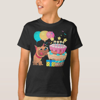Bulldog Cake Balloons Celebration Birthday Party T Shirt