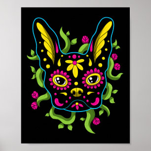 Bulldog Calavera Dia De Los Muertos Hundar Poster