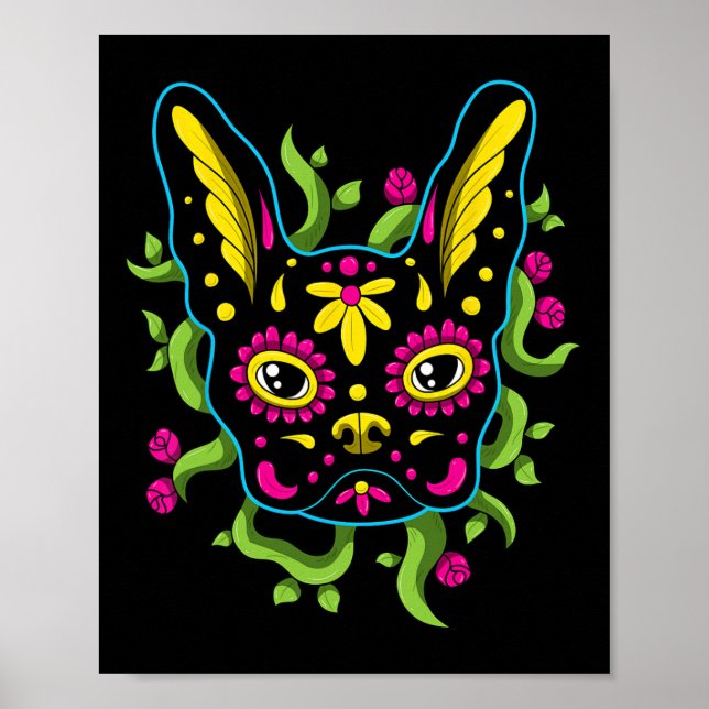Bulldog Calavera Dia De Los Muertos Hundar Poster (Framsidan)