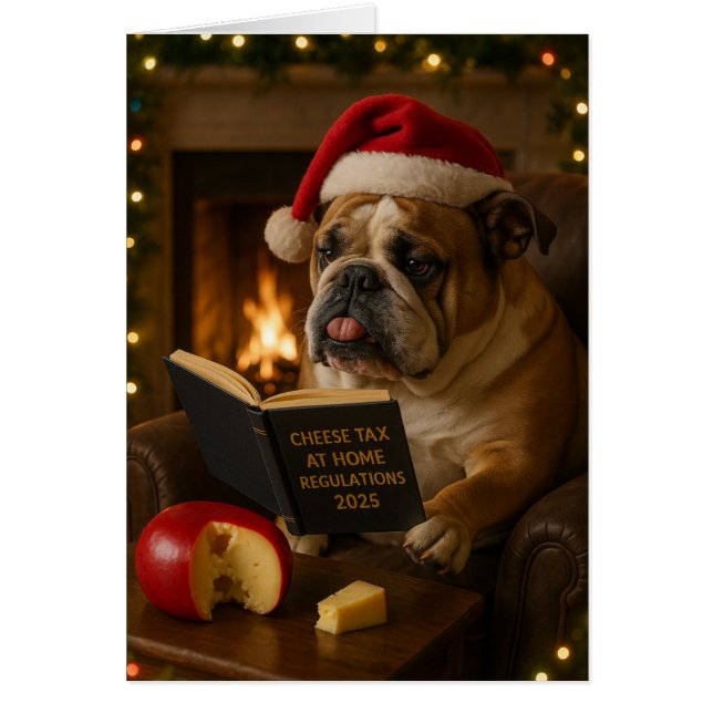 Bulldog 'Cheese Tax' Christmas card Hälsningskort (Framsidan)
