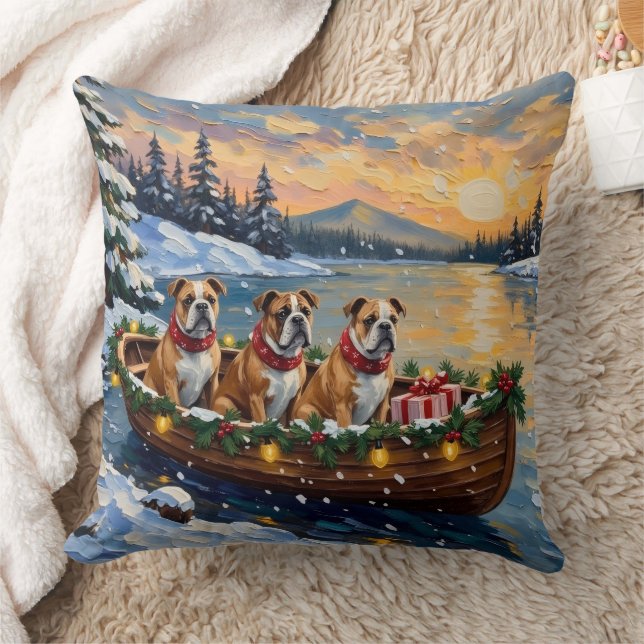 Bulldog Christmas Boat Holiday Kudde (Filt)