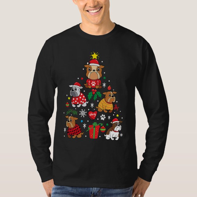 Bulldog Christmas Dog Tree   Bulldog T Shirt (Framsida)