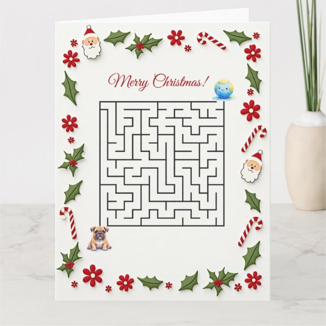 Bulldog Christmas Maze Puzzle Holiday Kort (Framsida)