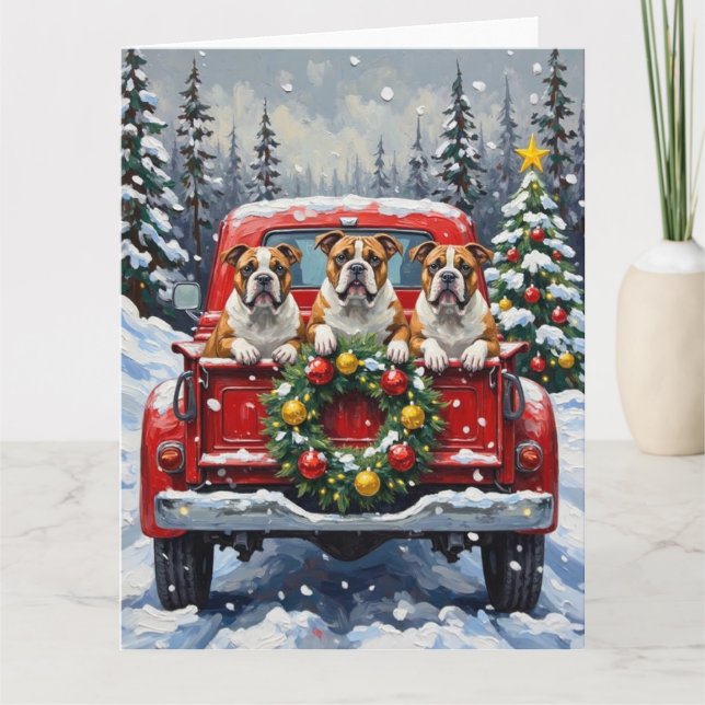 Bulldog Christmas Red Truck Holiday Kort (Framsida)