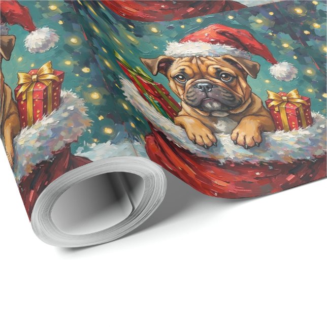 Bulldog Christmas Santa Bag Adventure Presentpapper (Rulle Hörn)