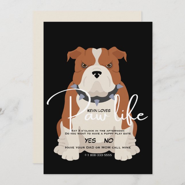 Bulldog dejt inbjudan (Fram/baksida)