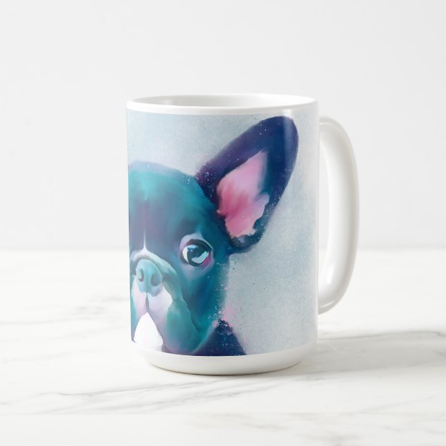 Bulldog Design för Cute Teal Rosa Fransk Kaffemugg (Framsida höger)