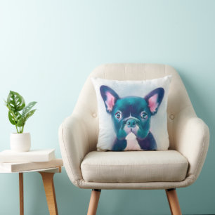 Bulldog Design för Cute Teal Rosa Fransk Kudde