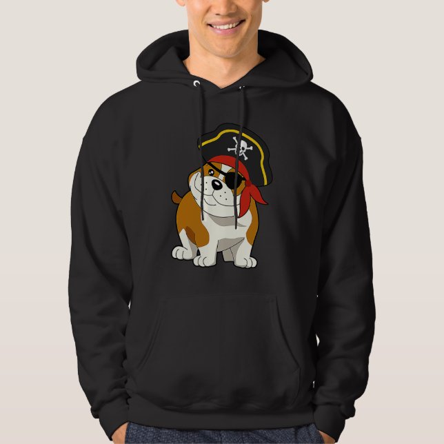 Bulldog Dog Pirate Captain with Skull Easy Hallowe Hoodie (Framsida)