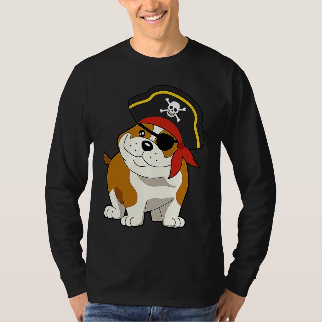 Bulldog Dog Pirate Captain with Skull Easy Hallowe T Shirt (Framsida)