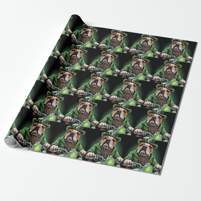 Bulldog Driving Bike St. Patrick's Day blir Presentpapper (Utrullad)