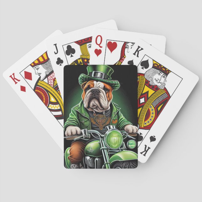 Bulldog Driving Bike St. Patrick's Day Casinokort (Baksidan)