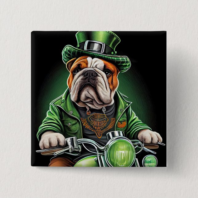 Bulldog Driving Bike St. Patrick's Day Knapp (Framsida)