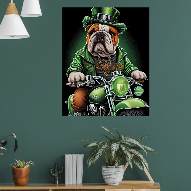 Bulldog Driving Bike St. Patrick's Day Poster (Vardagsrum 1)