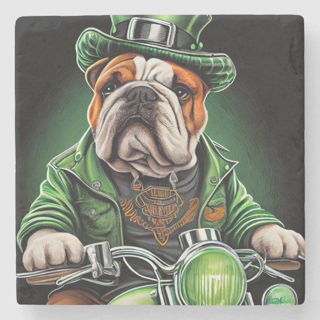 Bulldog Driving Bike St. Patrick's Day Stenunderlägg (Framsidan)