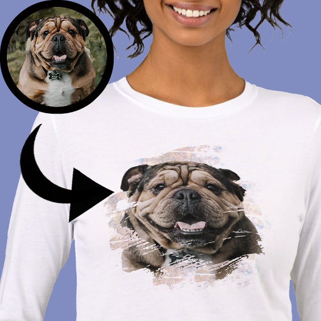 Bulldog eller din Photo Grunge Hund Tan & White T Shirt (Skapare uppladdad)