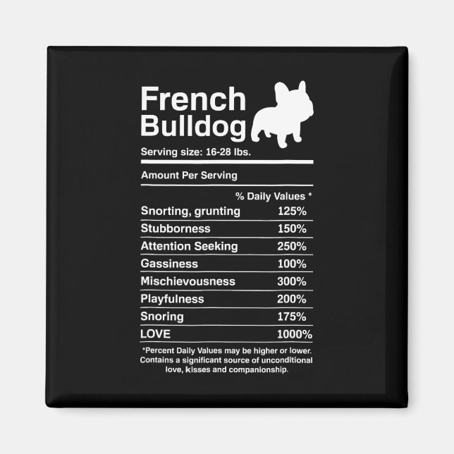 Bulldog Facts Nutrition Roligt Frenchie Älskare Magnet (Framsidan)