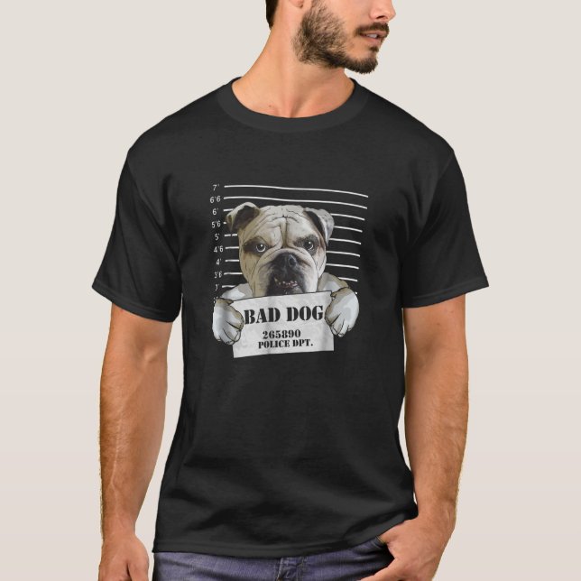 Bulldog-fängelset Bad Hund Jail-fångaren Puppy T Shirt (Framsida)