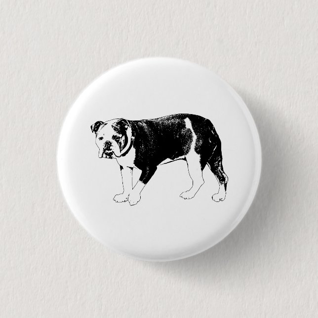 Bulldog-fantasi, svart-vit kul knapp (Framsida)