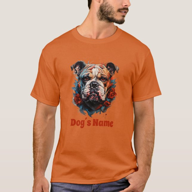 Bulldog Färg Porträtt Silhouette T-Shirt (Framsida)