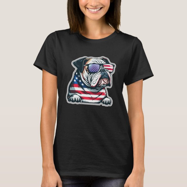 Bulldog Firar USA med Flagga den 4:e T Shirt (Framsida)