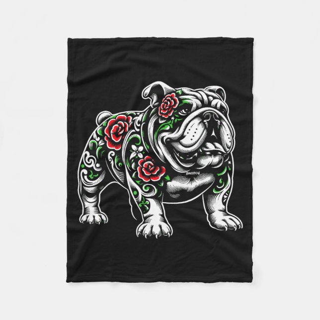 Bulldog Floral Red Rose Mens Womens  Fleecefilt (Framsidan)