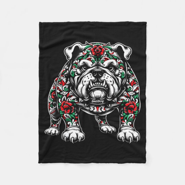 Bulldog Floral Red Rose Mens Womens  Fleecefilt (Framsidan)