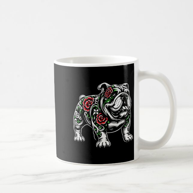 Bulldog Floral Red Rose Mens Womens  Kaffemugg (Höger)