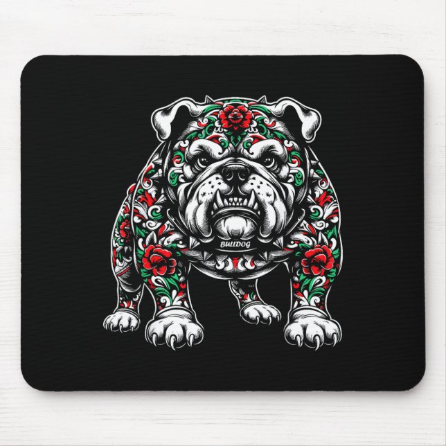 Bulldog Floral Red Rose Mens Womens  Musmatta (Framsidan)