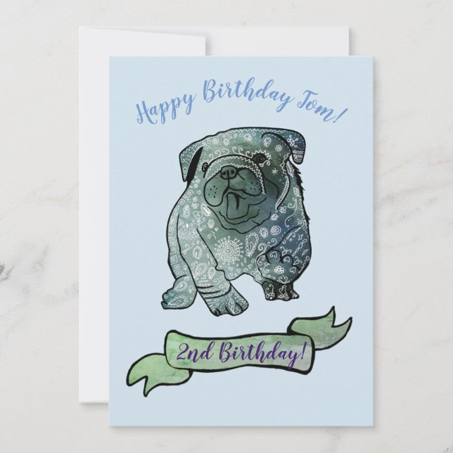 Bulldog för Fransk av Födelsedagsfest för Cute Hun Inbjudningar (Framsida)