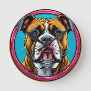 Bulldog framad i en cirkulär dekorativ design rund klocka