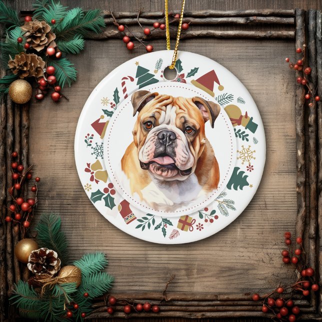 Bulldog Framed i Bilder på jul Julgransprydnad Keramik (Skapare uppladdad)