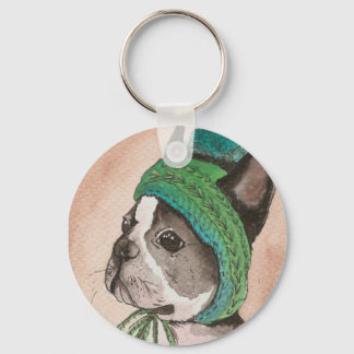 Bulldog Frances con gorro de lana Nyckelring