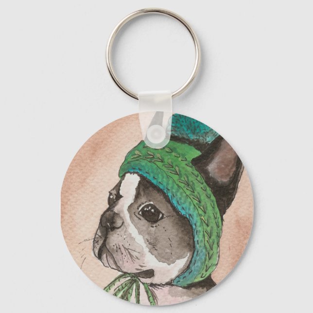 Bulldog Frances con gorro de lana Nyckelring (Framsida)
