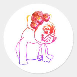 Bulldog Fransk Buldog Puppy Sweet Hund Sticker Runt Klistermärke