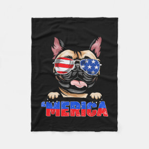 Bulldog Frenchie Merica Bära Sungles 4:e juli Fleecefilt