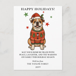 Bulldog ful jultröja julen hund tomteluva helg vykort