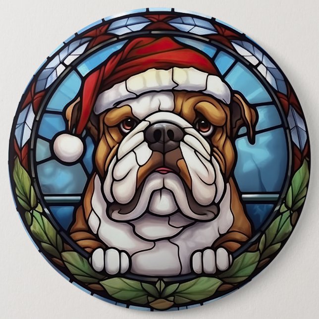 Bulldog Glas-in-ram-kalas julen Knapp (Framsida)