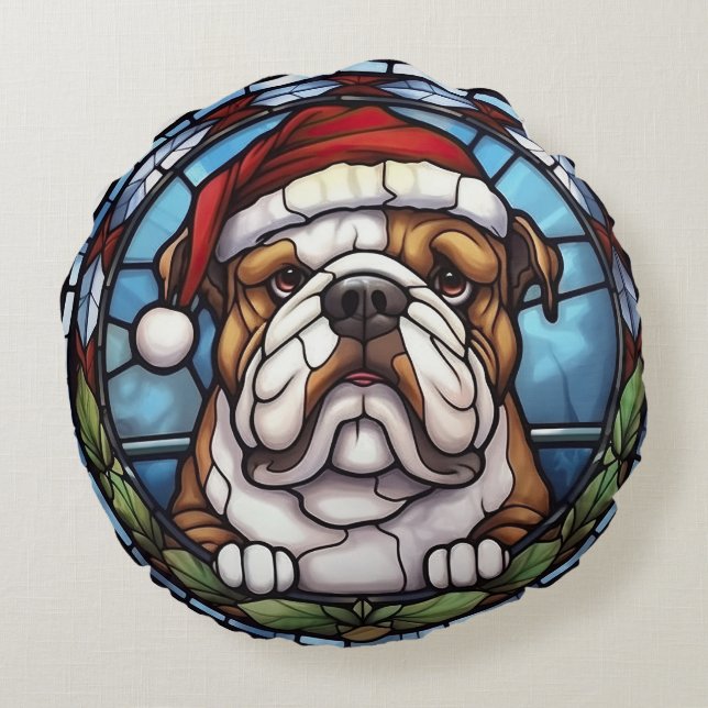 Bulldog Glas-in-ram-kristall julen Rund Kudde (Baksidan)