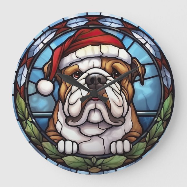 Bulldog Glas-in-ram-kristalljulgran Stor Klocka (Framsida)