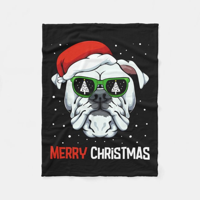 Bulldog God jul Pajama Cute Hund Santa Hat Fleecefilt (Framsidan)