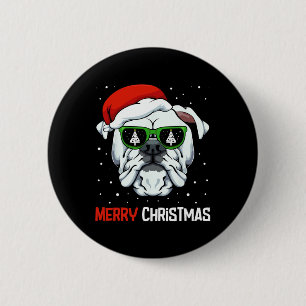 Bulldog God jul Pajama Cute Hund Santa Hat Knapp