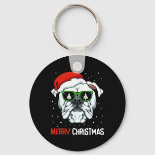 Bulldog God jul Pajama Cute Hund Santa Hat Nyckelring