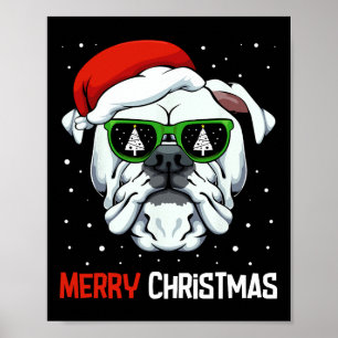 Bulldog God jul Pajama Cute Hund Santa Hat Poster