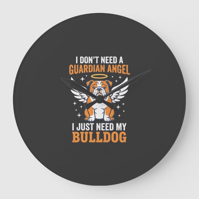 Bulldog Guardian Angel Hund Stor Klocka (Framsida)