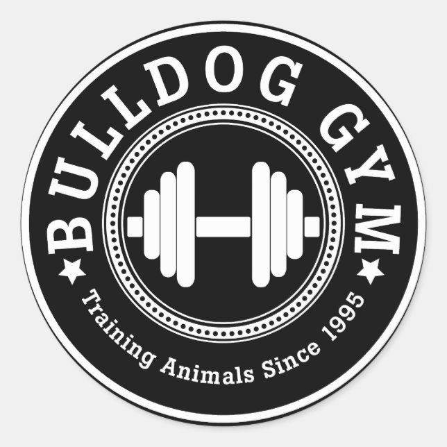 Bulldog Gym Dumbbell Sticker Runt Klistermärke (Framsida)