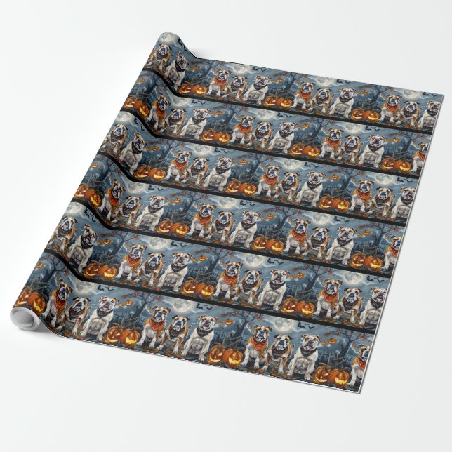 Bulldog Halloween Kuslig Presentpapper (Utrullad)