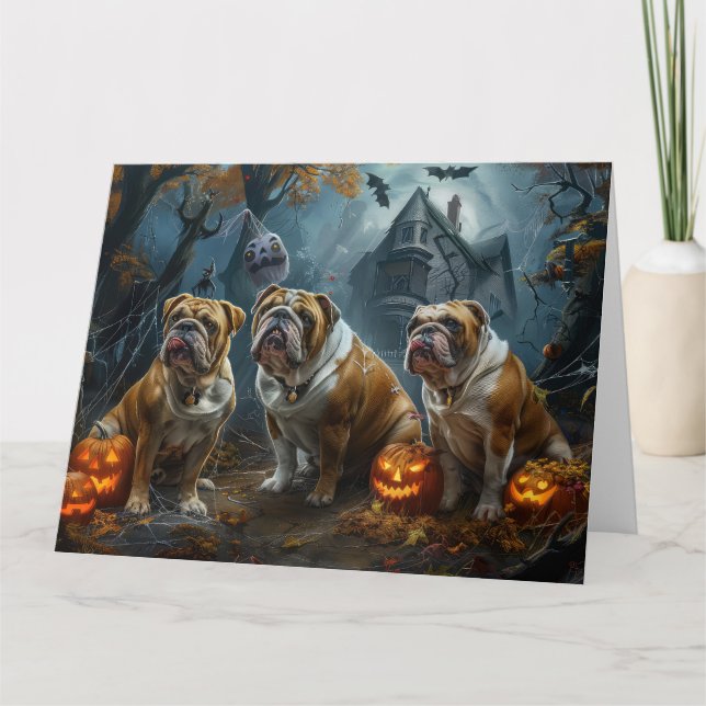 Bulldog Halloween Natt Hund Delight Kort (Framsida)