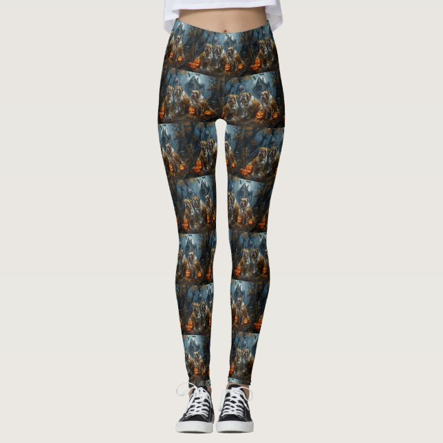 Bulldog Halloween Natt Hund Delight Leggings (Framsida)