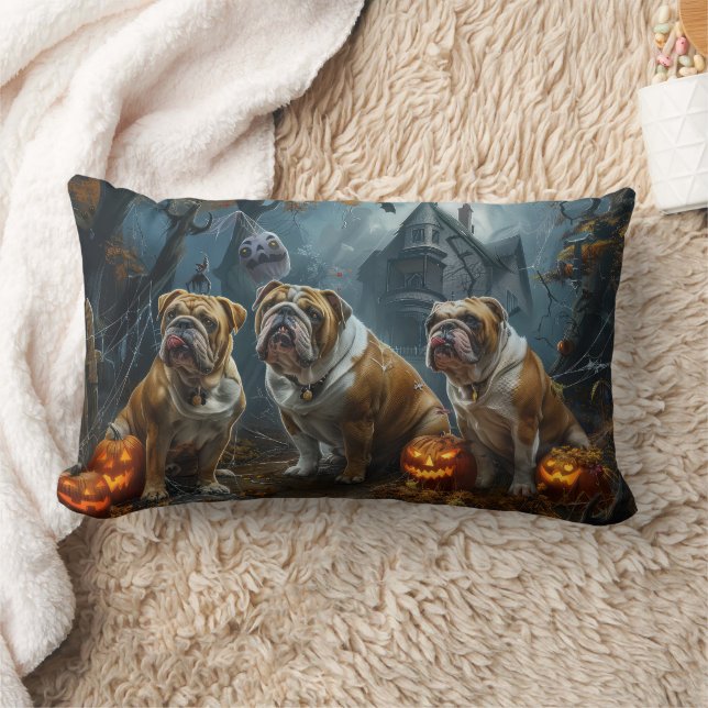 Bulldog Halloween Natt Hund Delight Lumbarkudde (Filt)